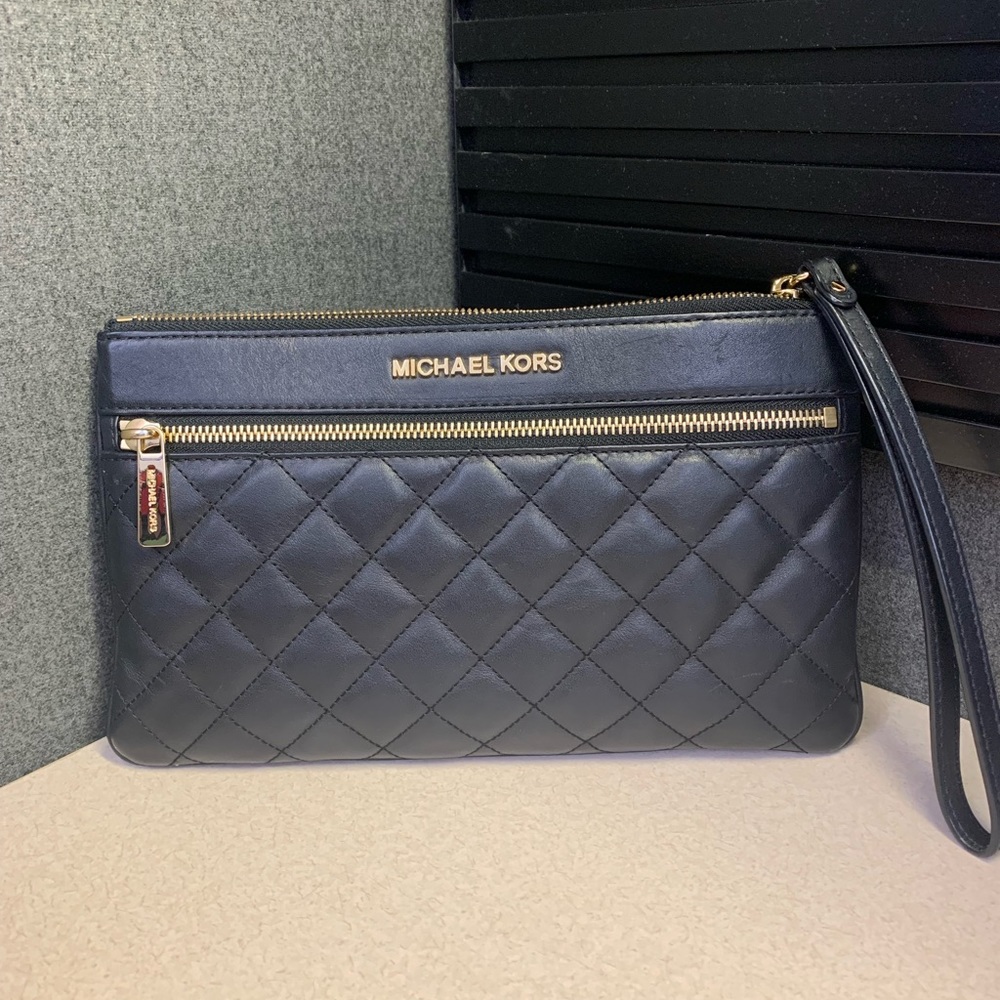Michael Kors Selma Clutch Wristlet in Quilted Black Leather